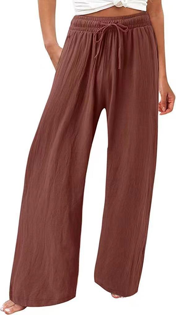 Women's Cotton And Linen Wide-leg Beach Pants Casual Pants - cas7m