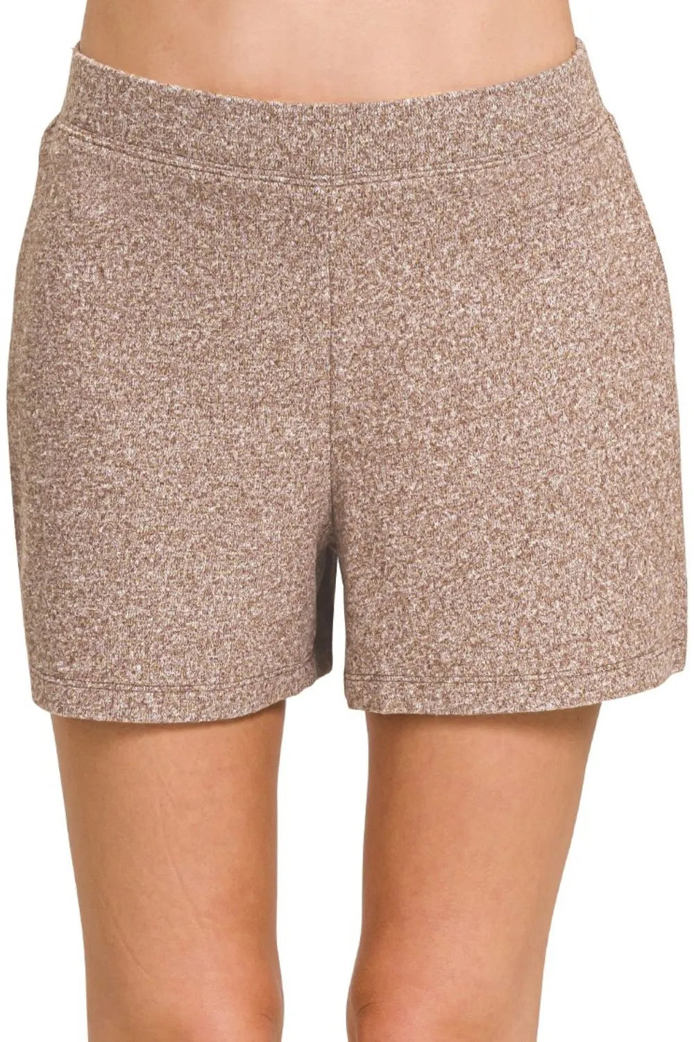 Zenana Soft Melange Hacci Elastic Waisted Shorts - cas7m