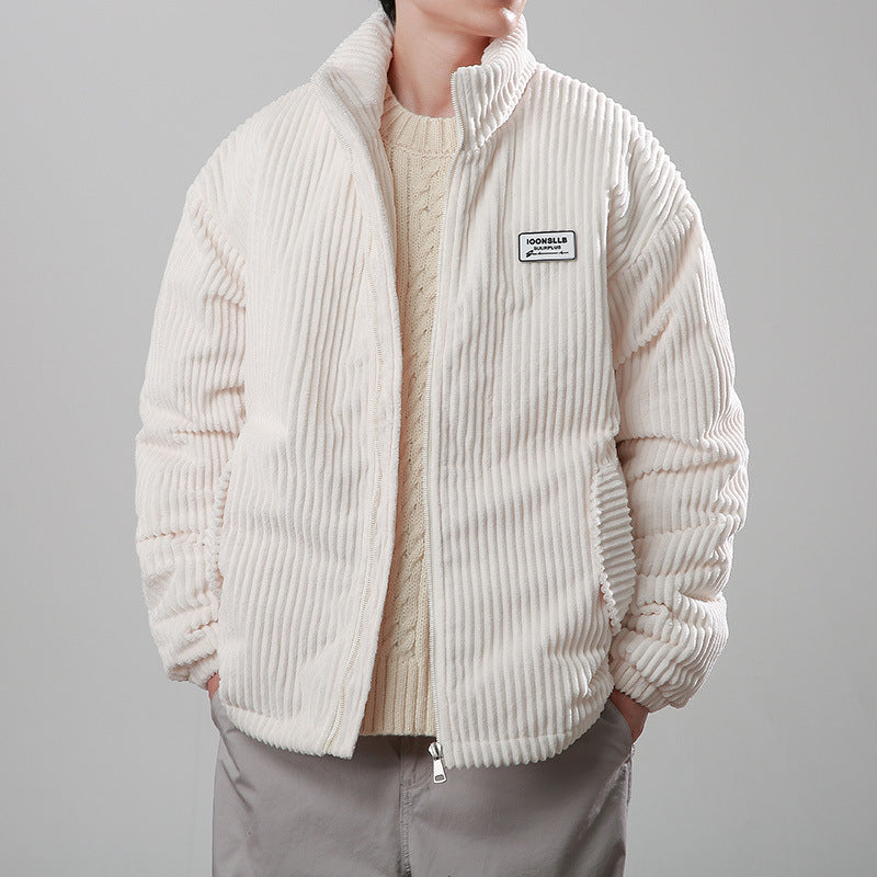 Winter Corduroy Cotton-padded Coat Warm Stand Collar Zipper Jacket Casual Outdoor Streetwear Men's Clothing - cas7m