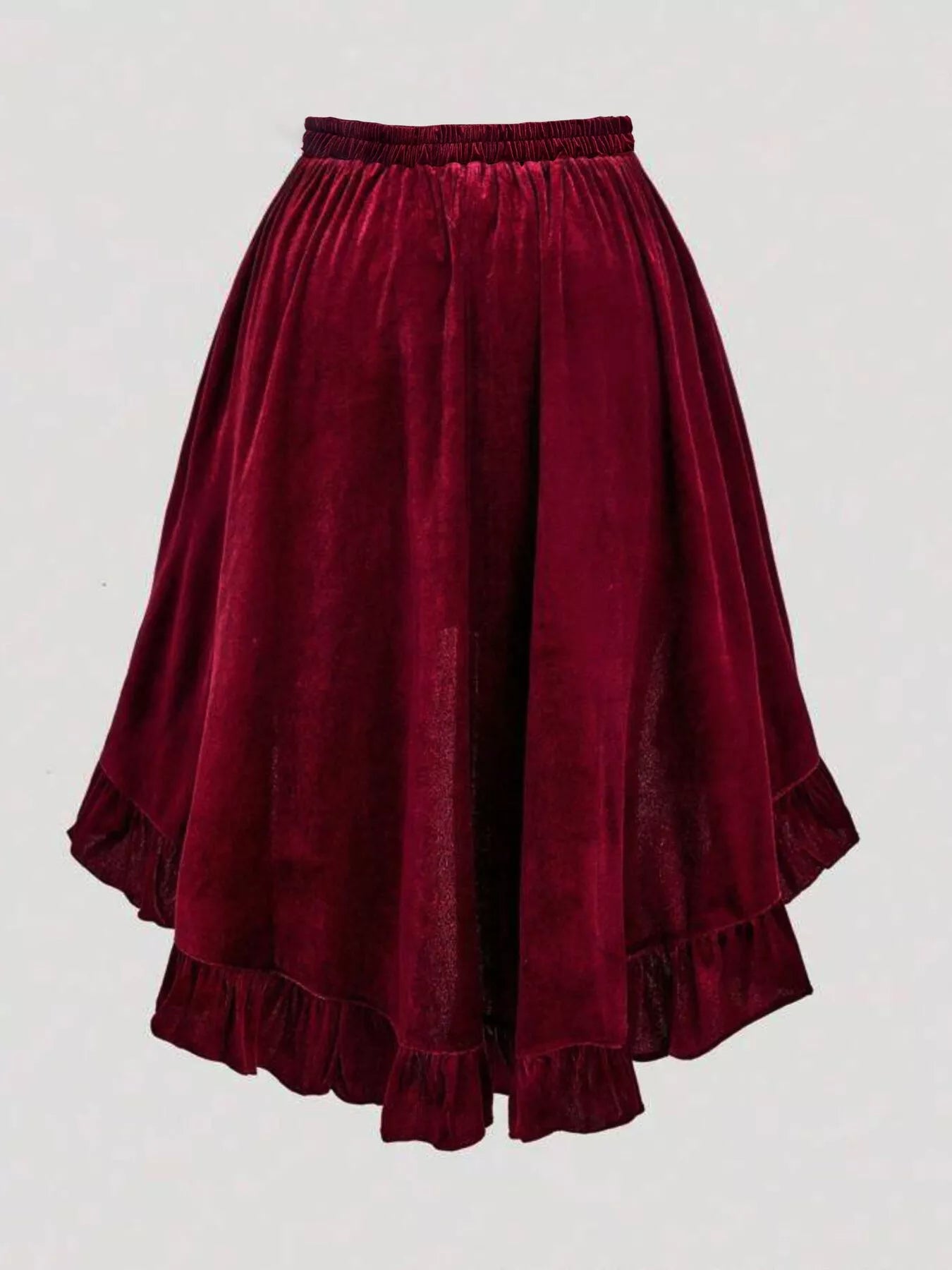 Plus Size Ruffled Velvet Elastic Waist Skirt - cas7m