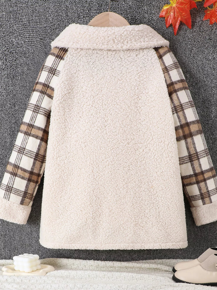 Children's Cozy Plaid Sleeve Fleece Jacket - cas7m
