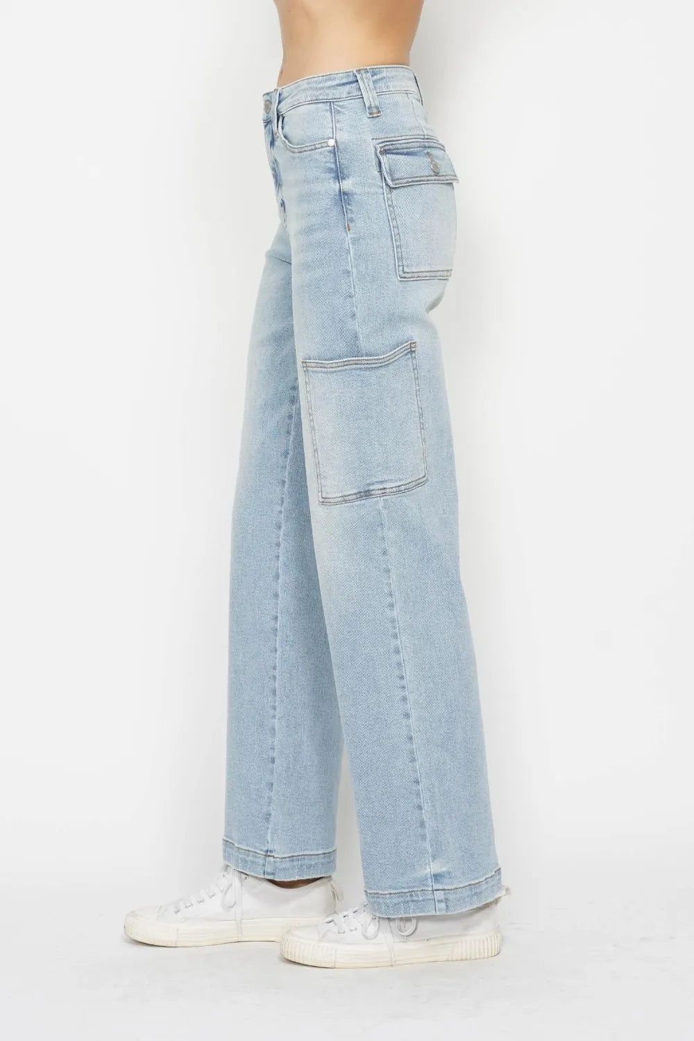 High Waist Cargo Pocket Jeans – Stylish Utility Fit - cas7m