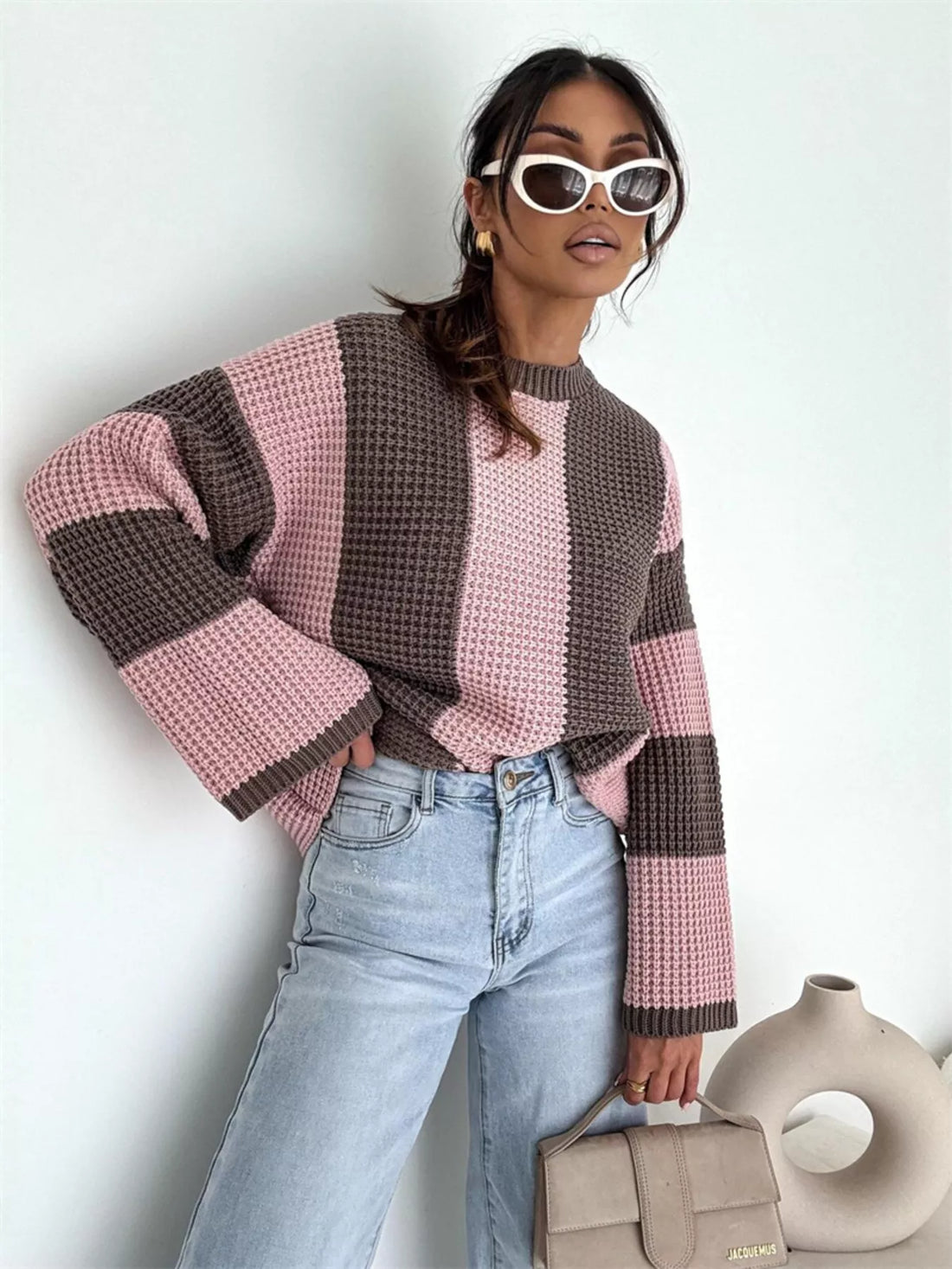 Color Block Long Sleeve Sweater - cas7m