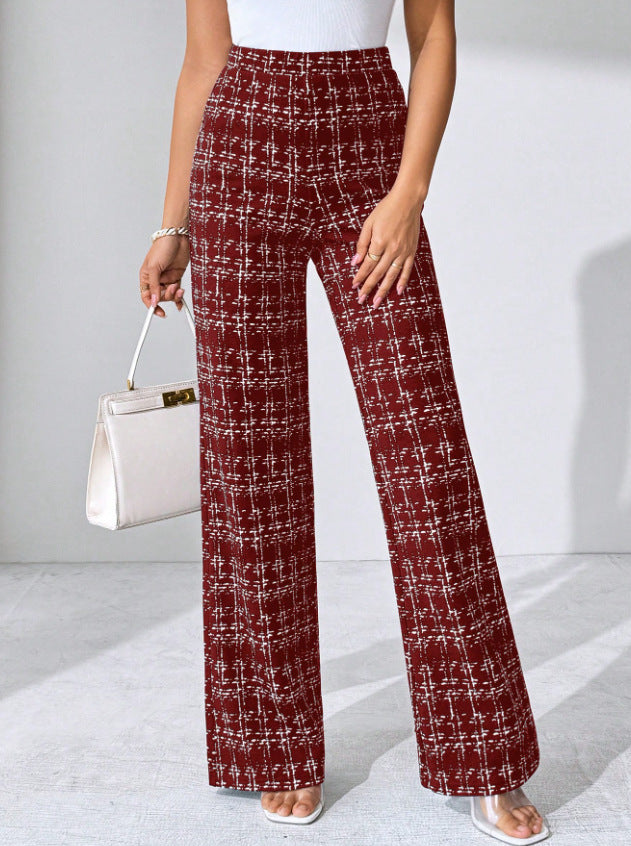 Woven Plaid High Waist Straight Women's Pants - cas7m