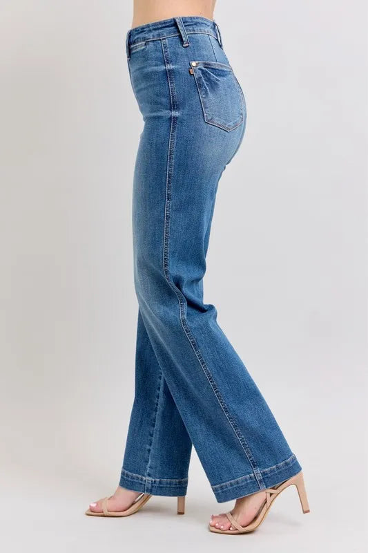 Judy Blue Full Size High Waist Contrast Thread Straight Plus Size - cas7m