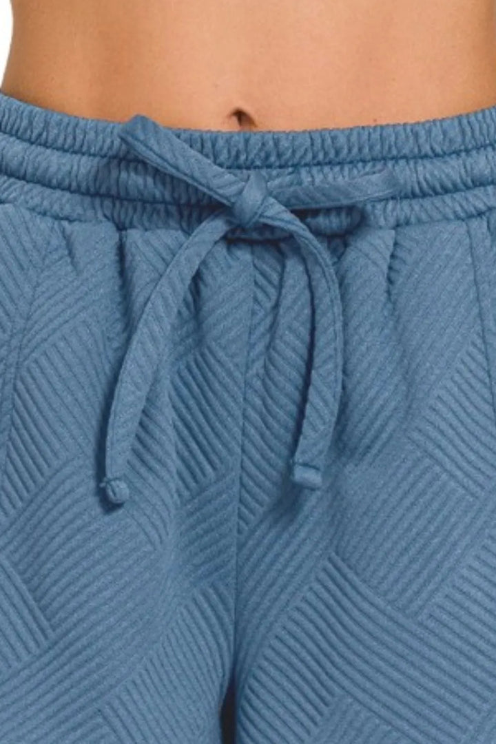 Zenana Textured Knit Jacquard Drawstring Shorts - cas7m