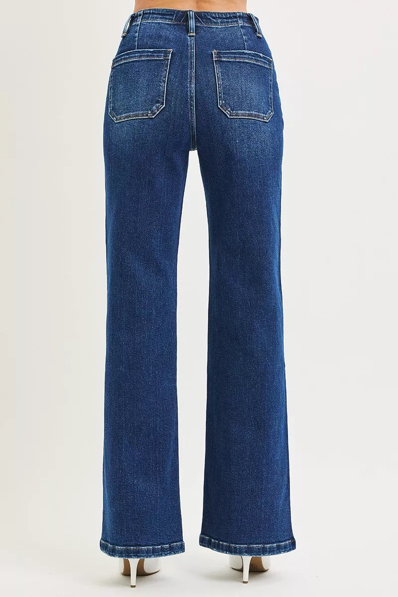 RISEN Full Size High Rise Wide Leg Jeans with Front Tie Detail Plus Size - cas7m