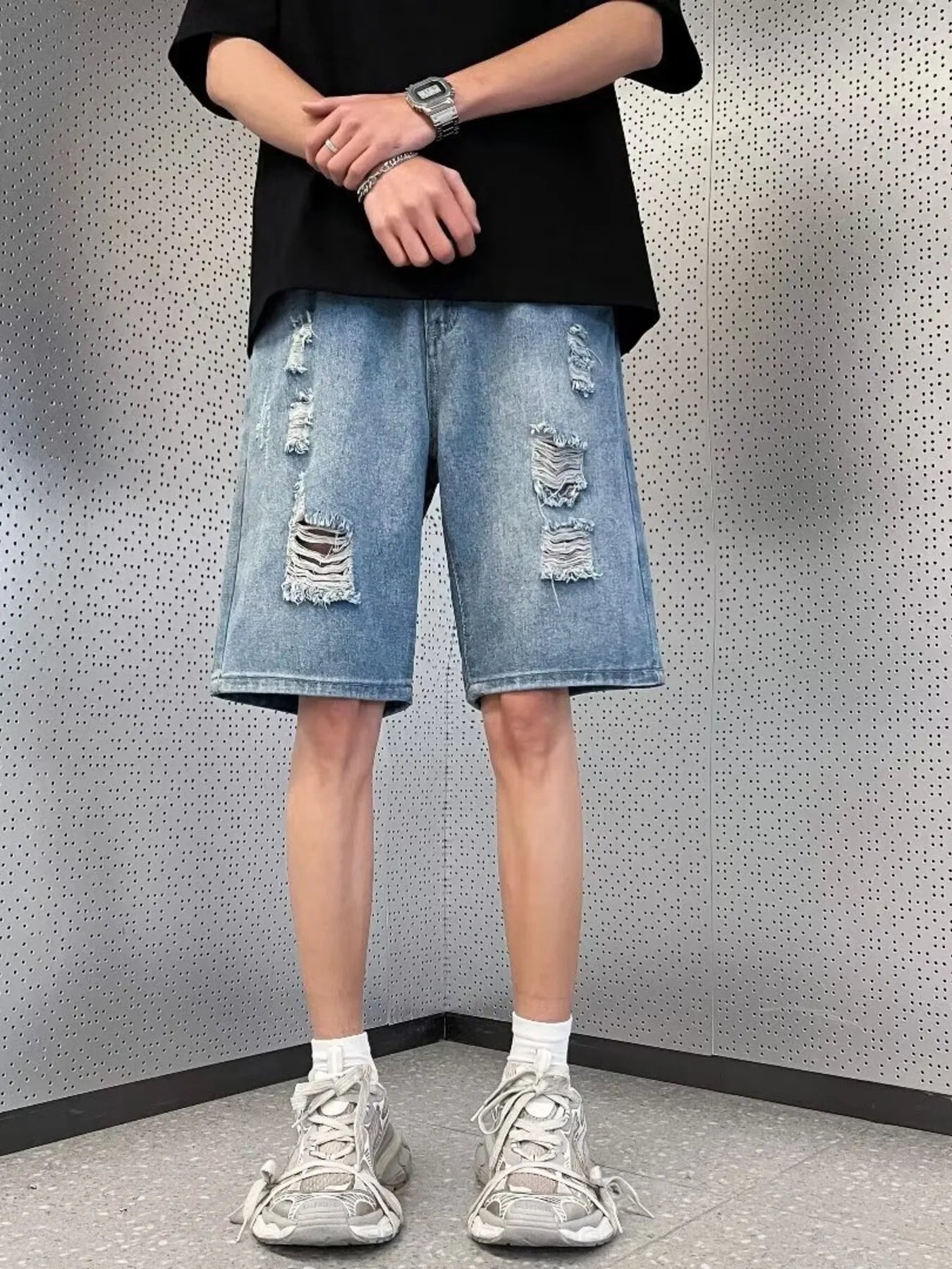 Vintage Wash Stretch Denim Shorts - Cotton Comfort Fit - cas7m