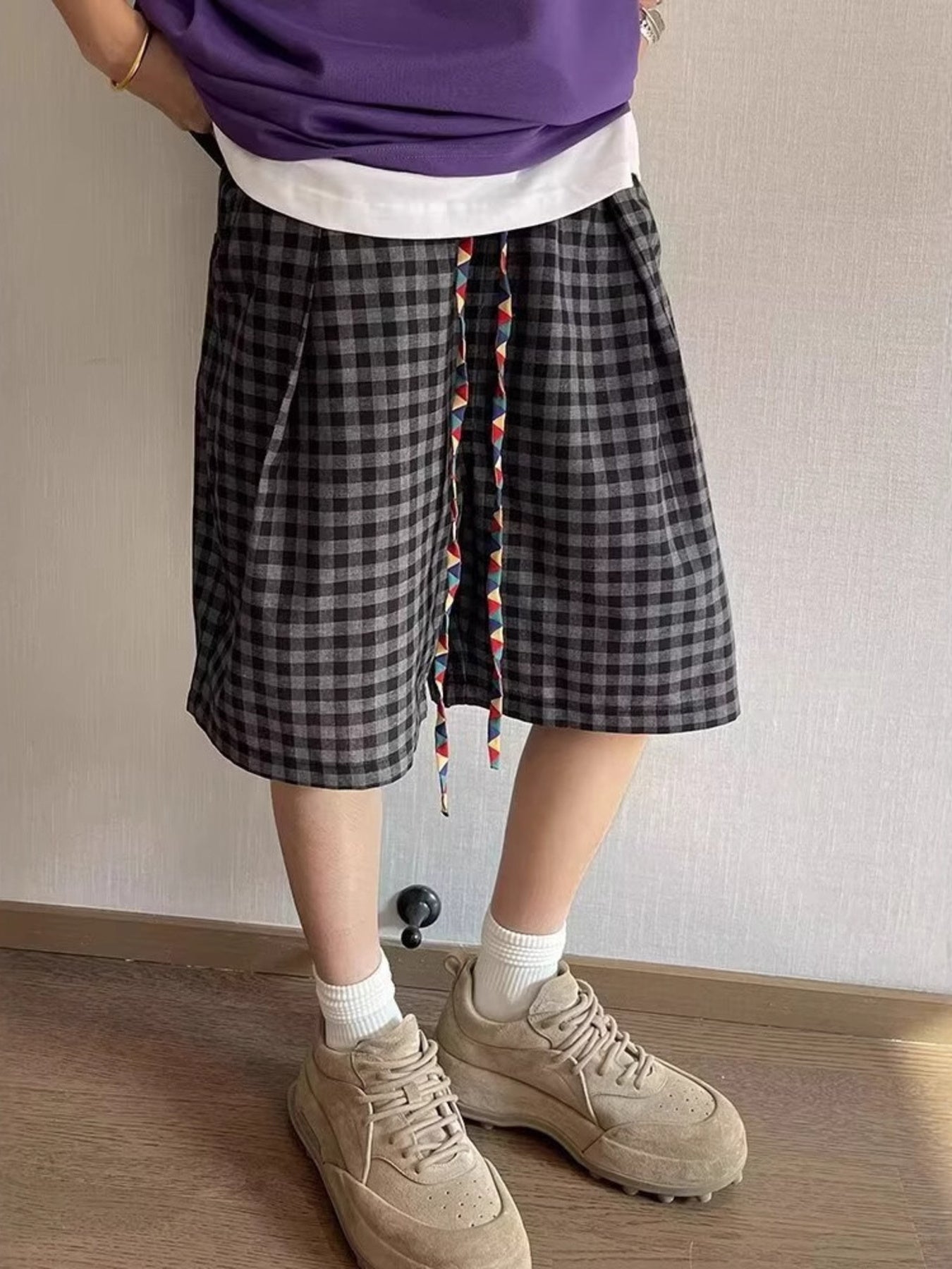Men's Plus Size Plaid Drawstring Casual Shorts - cas7m