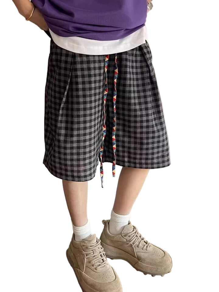 Men's Plus Size Plaid Drawstring Casual Shorts - cas7m