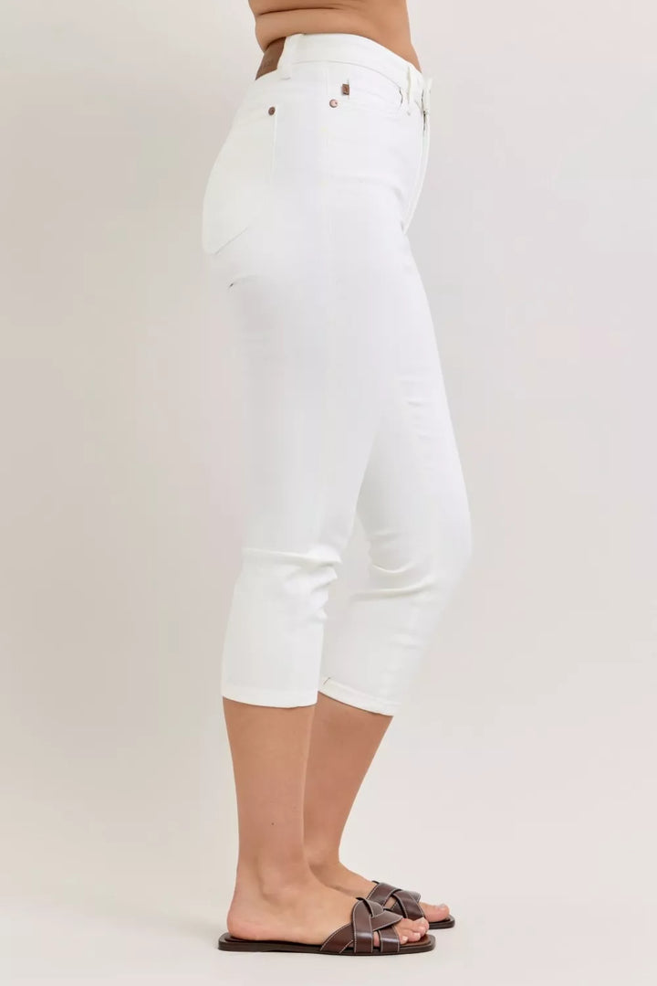 Judy Blue High Waist Extended Waistband Capri Pants with Spade Pockets - cas7m