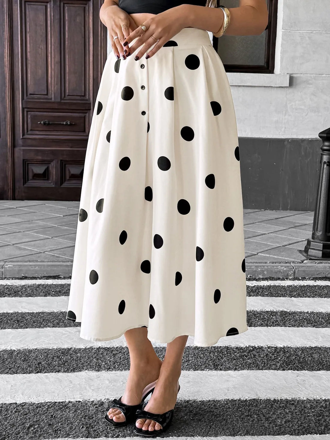 Buttoned Polyester Dress - Chic & Comfortable Women's Style - cas7m