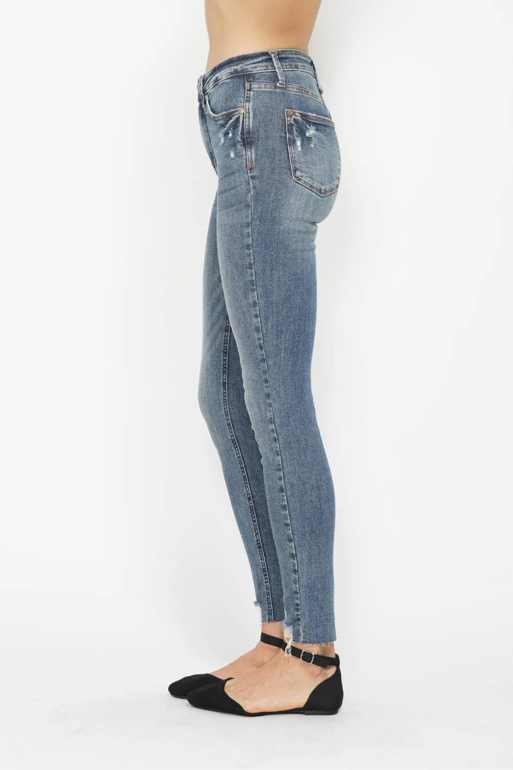 Judy Blue Full Size Tummy Control Vintage Wash Hem Destroy Skinny Jeans - cas7m