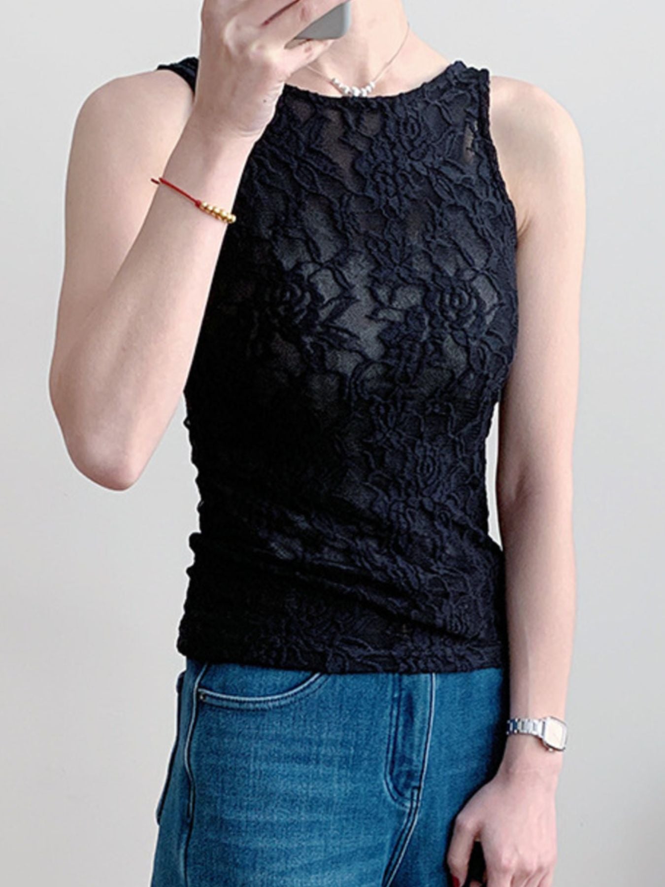 Lace Round Neck Tank - cas7m