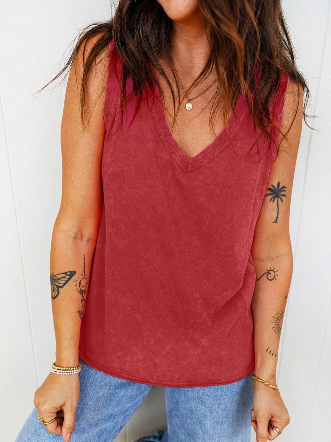 Wash V-Neck Tank Top - cas7m