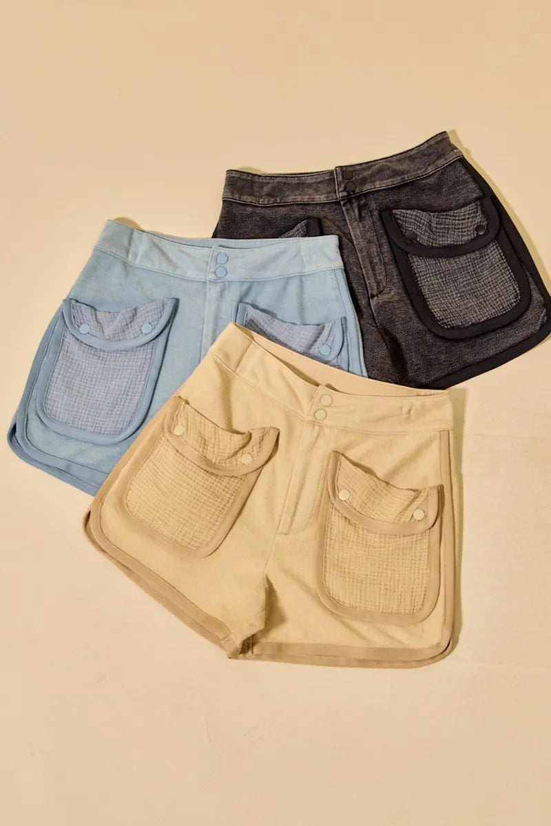 SO ME Mineral Washed Terry High Rise Cargo Shorts - cas7m