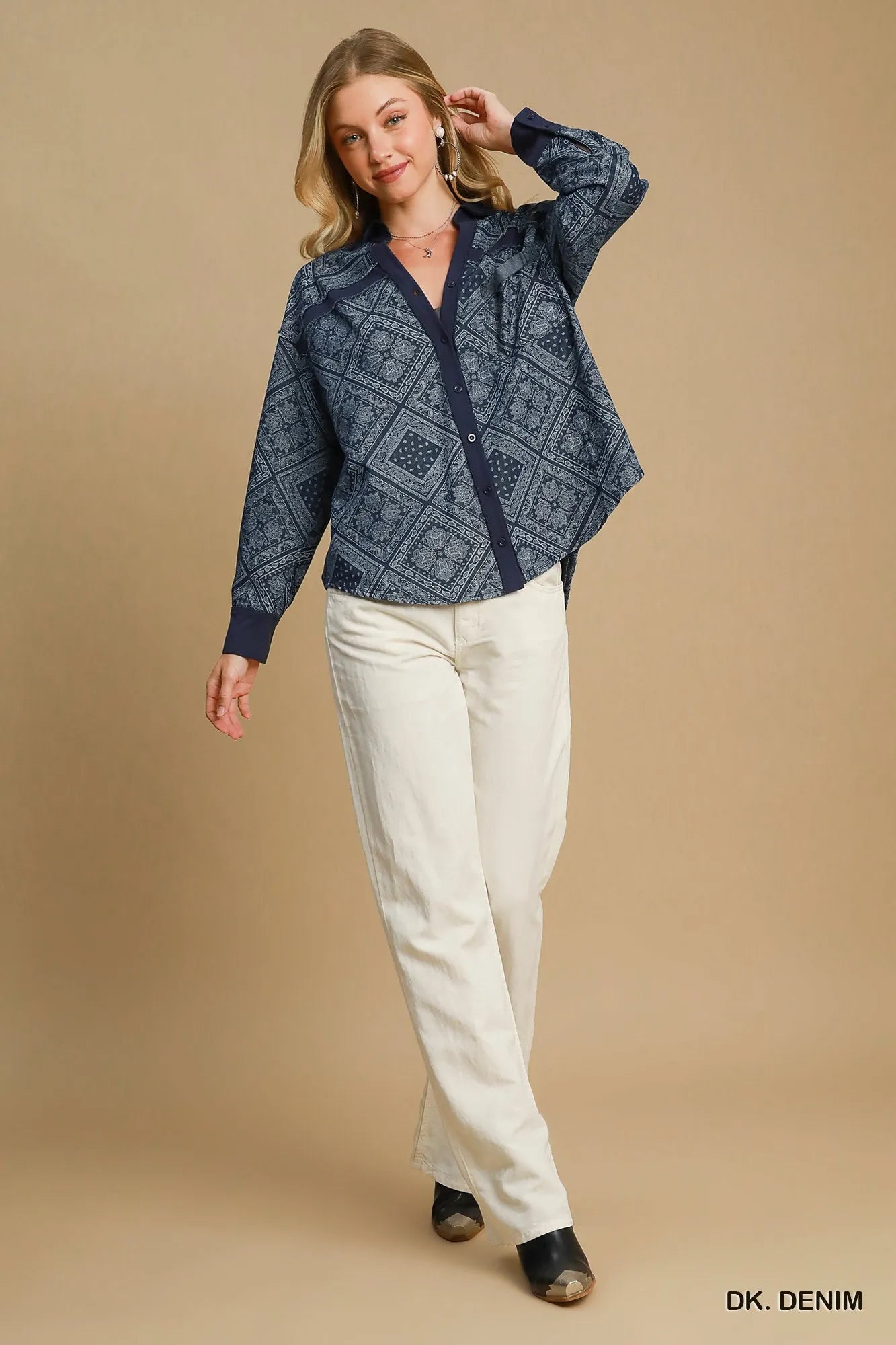 Umgee Paisley Print Denim Shirt Jacket - cas7m