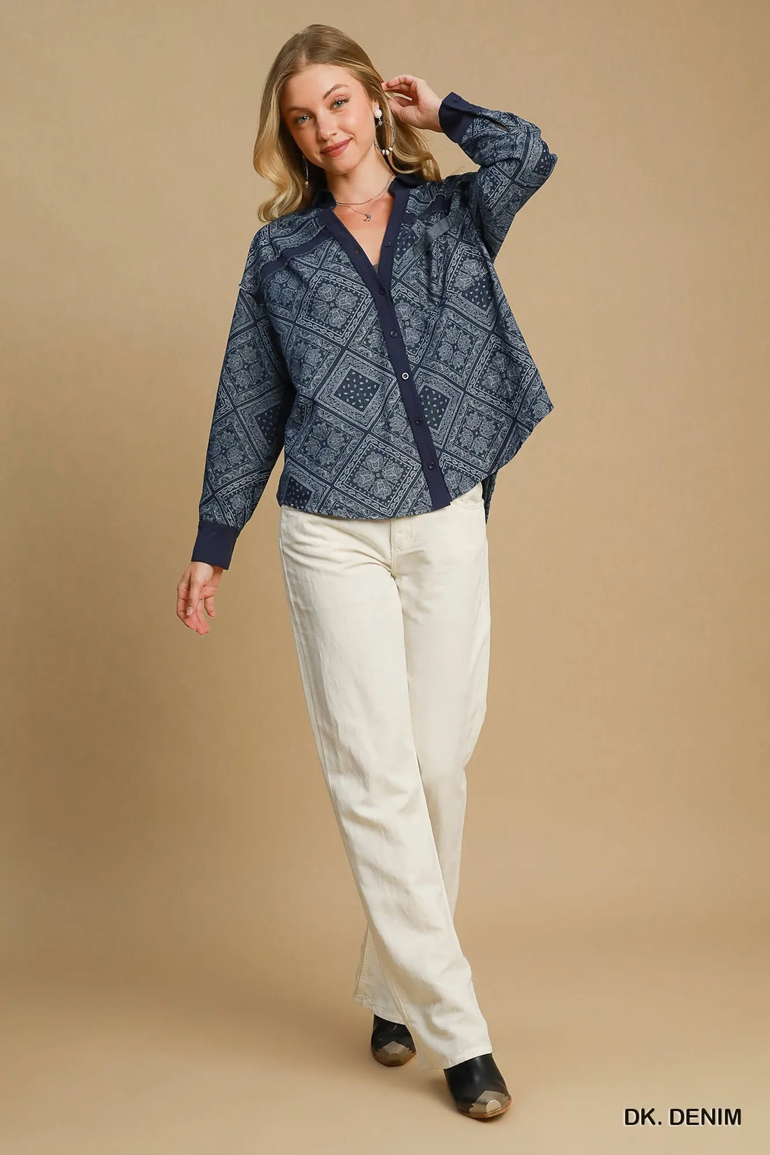 Umgee Paisley Print Denim Shirt Jacket - cas7m