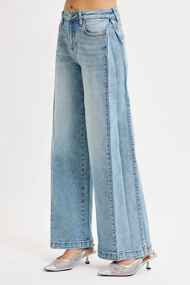 RISEN Mid Rise Wide Barrel Transferable Leg Snap Jeans - cas7m