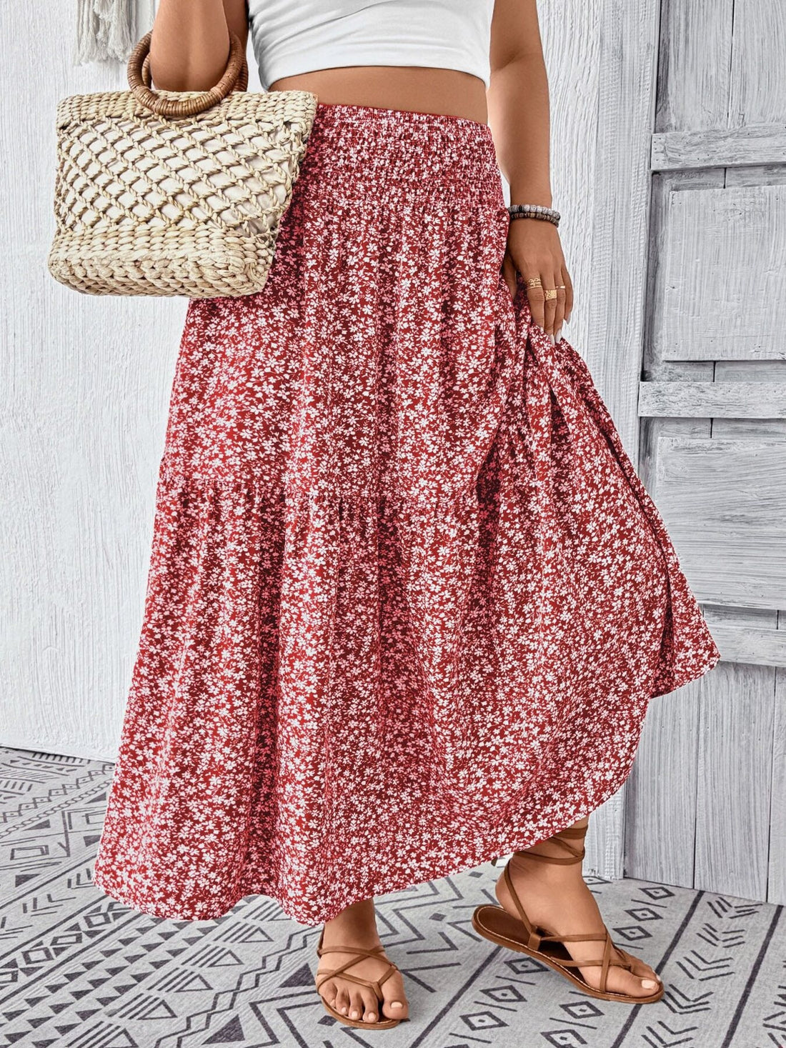 Plus Size Floral Print Tiered Skirt - cas7m