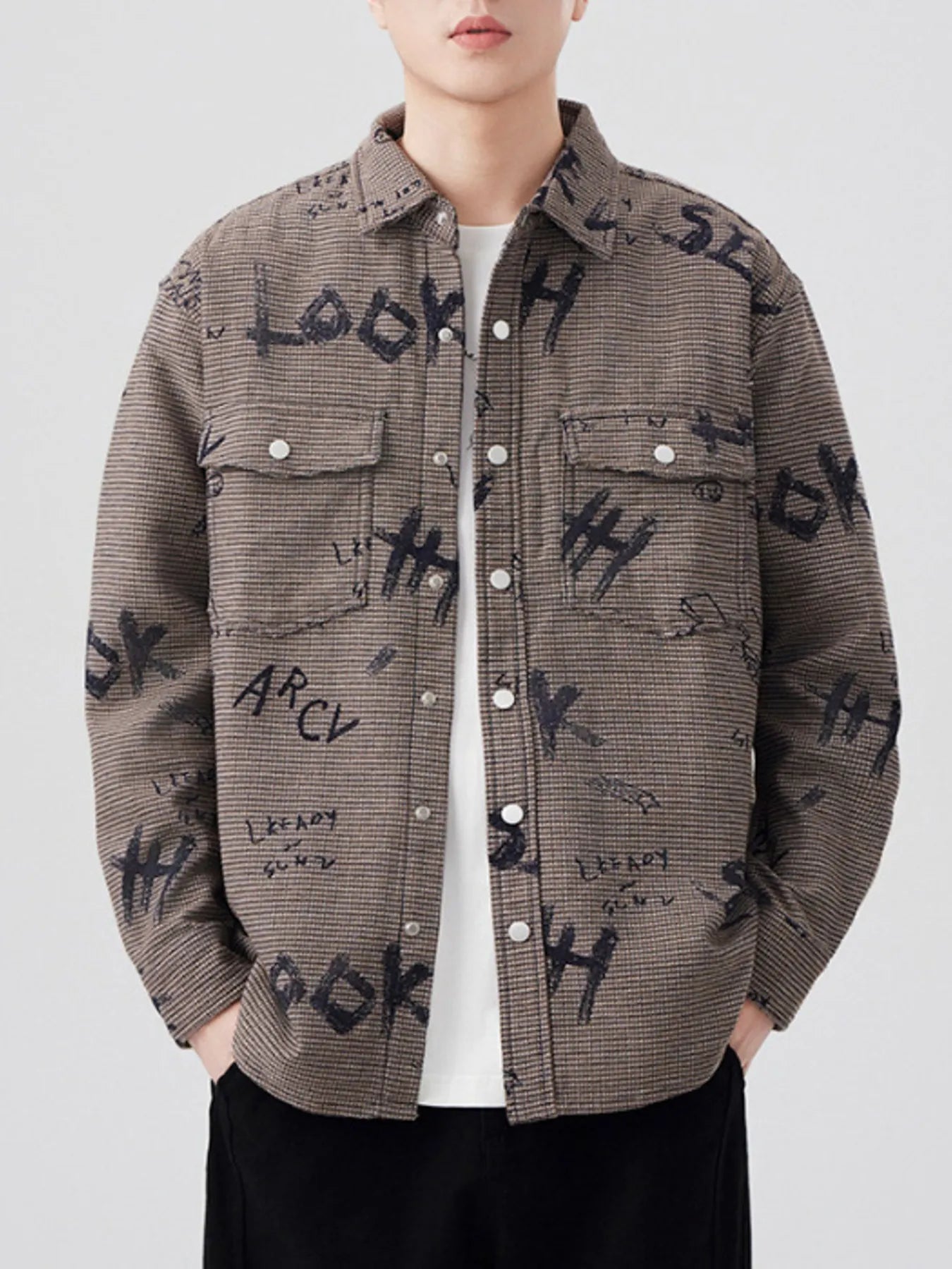 Men's Plus Size Button Up Long Sleeve Shirt - cas7m