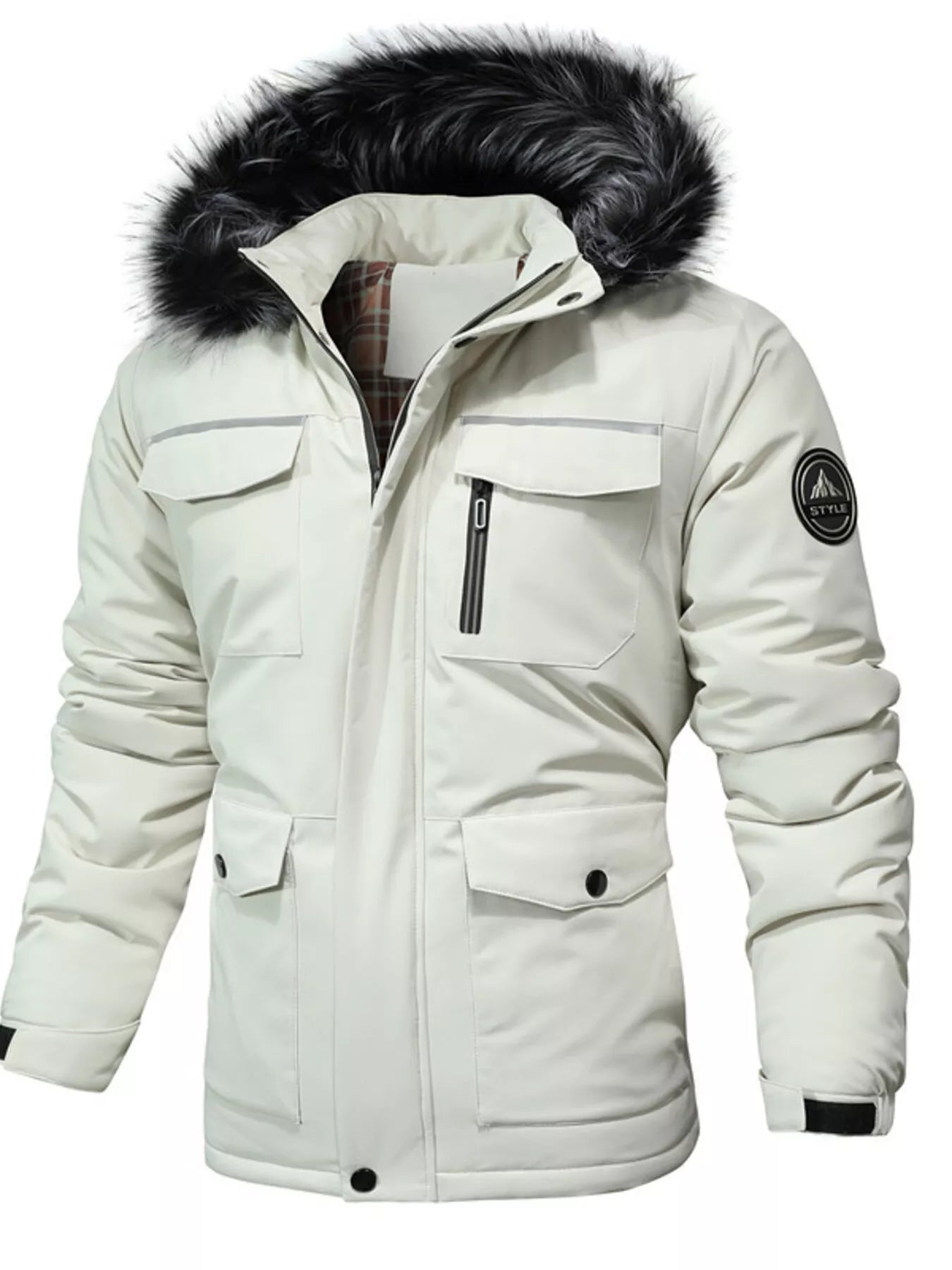 Men's Plus Size Fur Hooded Winter Parka Coat - cas7m