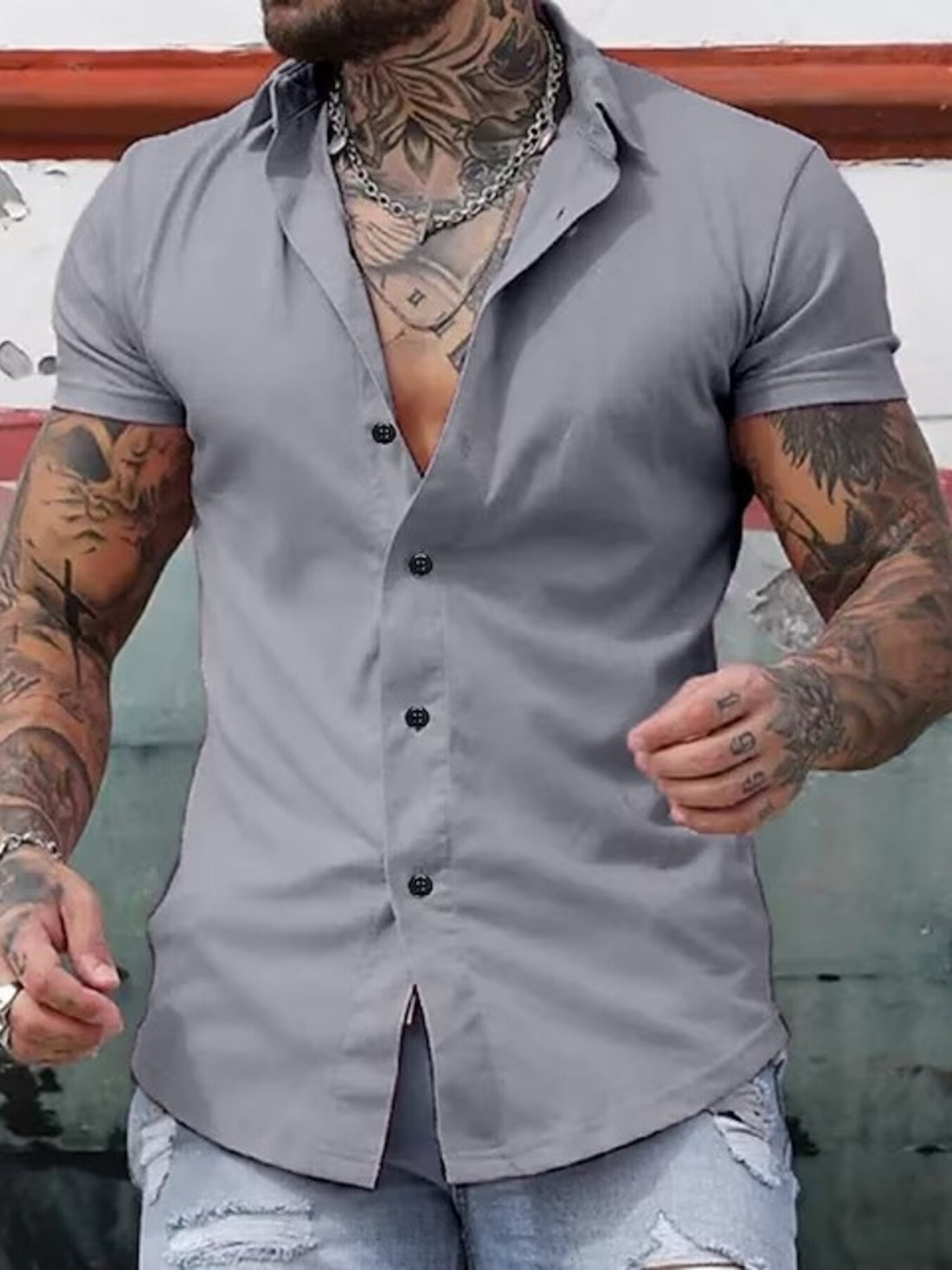 Men's Full Size Slim Fit Short Sleeve Button-Down Shirt Plus Size - cas7m