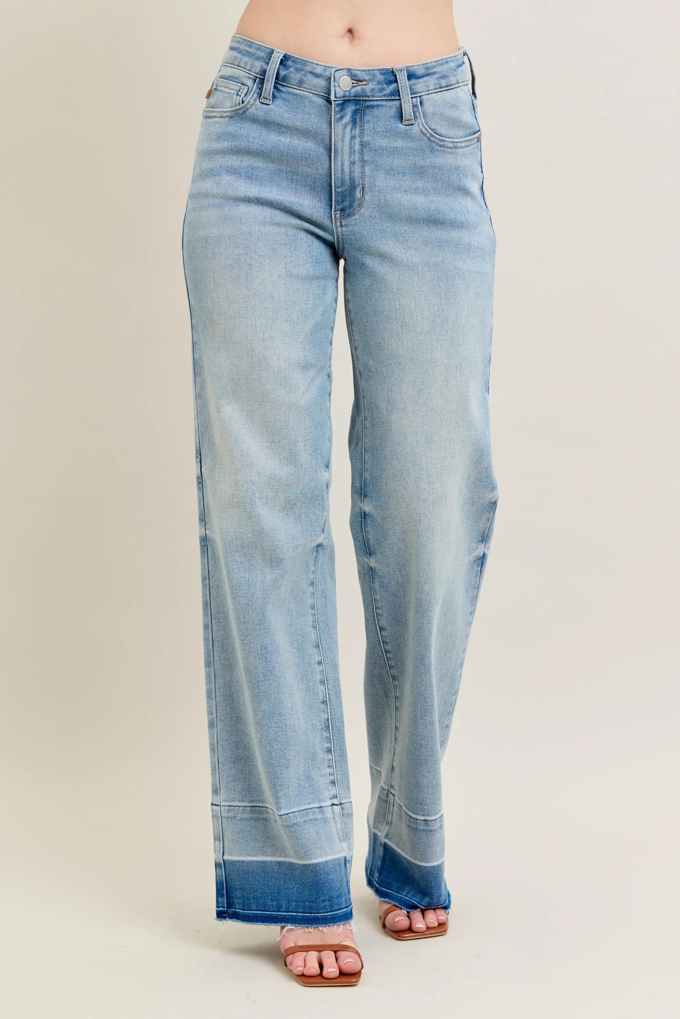 Judy Blue Full Size Mr Release Hem Wide Leg Jeans Plus Size - cas7m