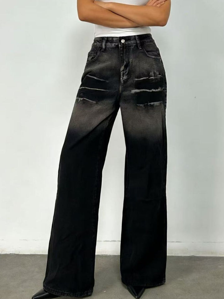 Washed Wide Leg Jeans - cas7m