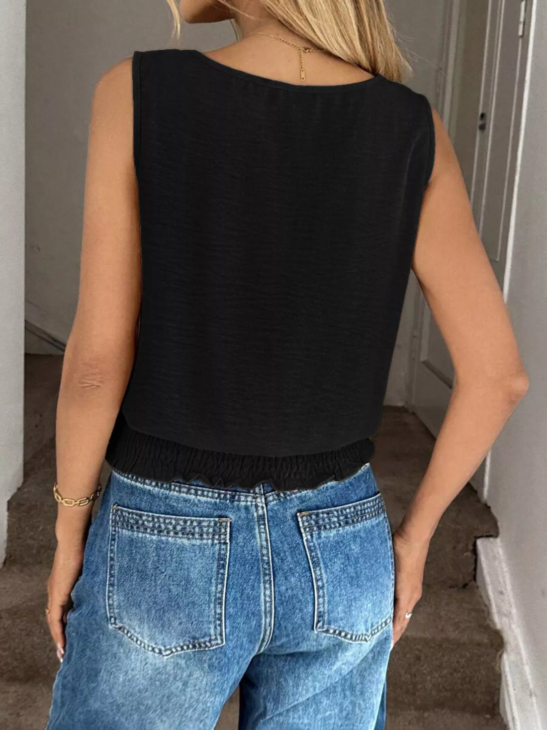Smocked Round Neck Tank - cas7m