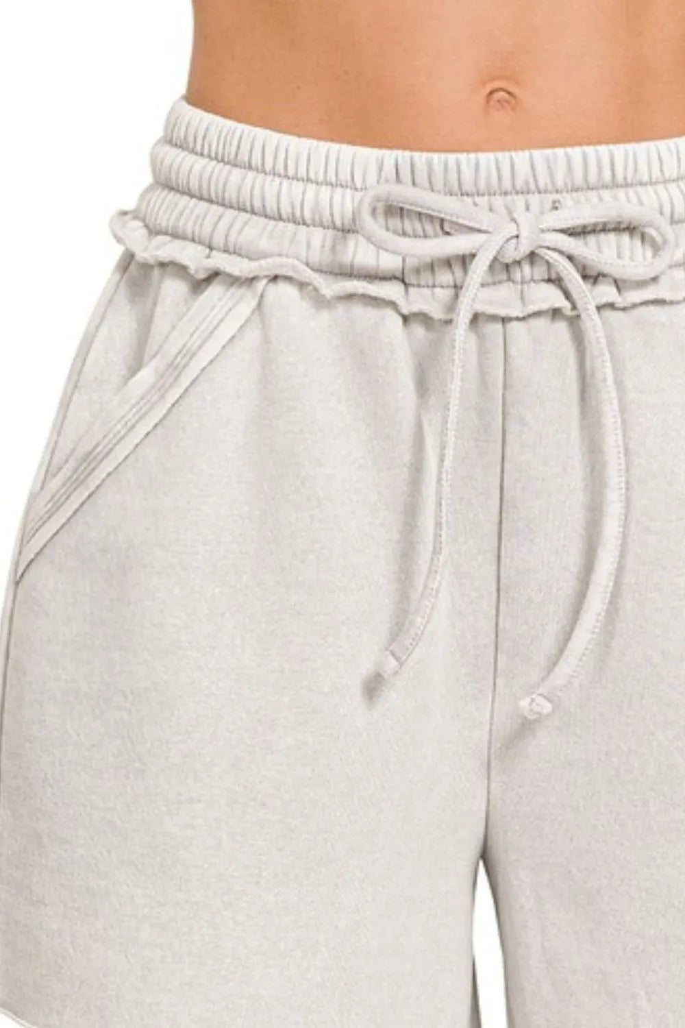 Zenana Acid Wash Fleece Drawstring Shorts With Pockets - cas7m