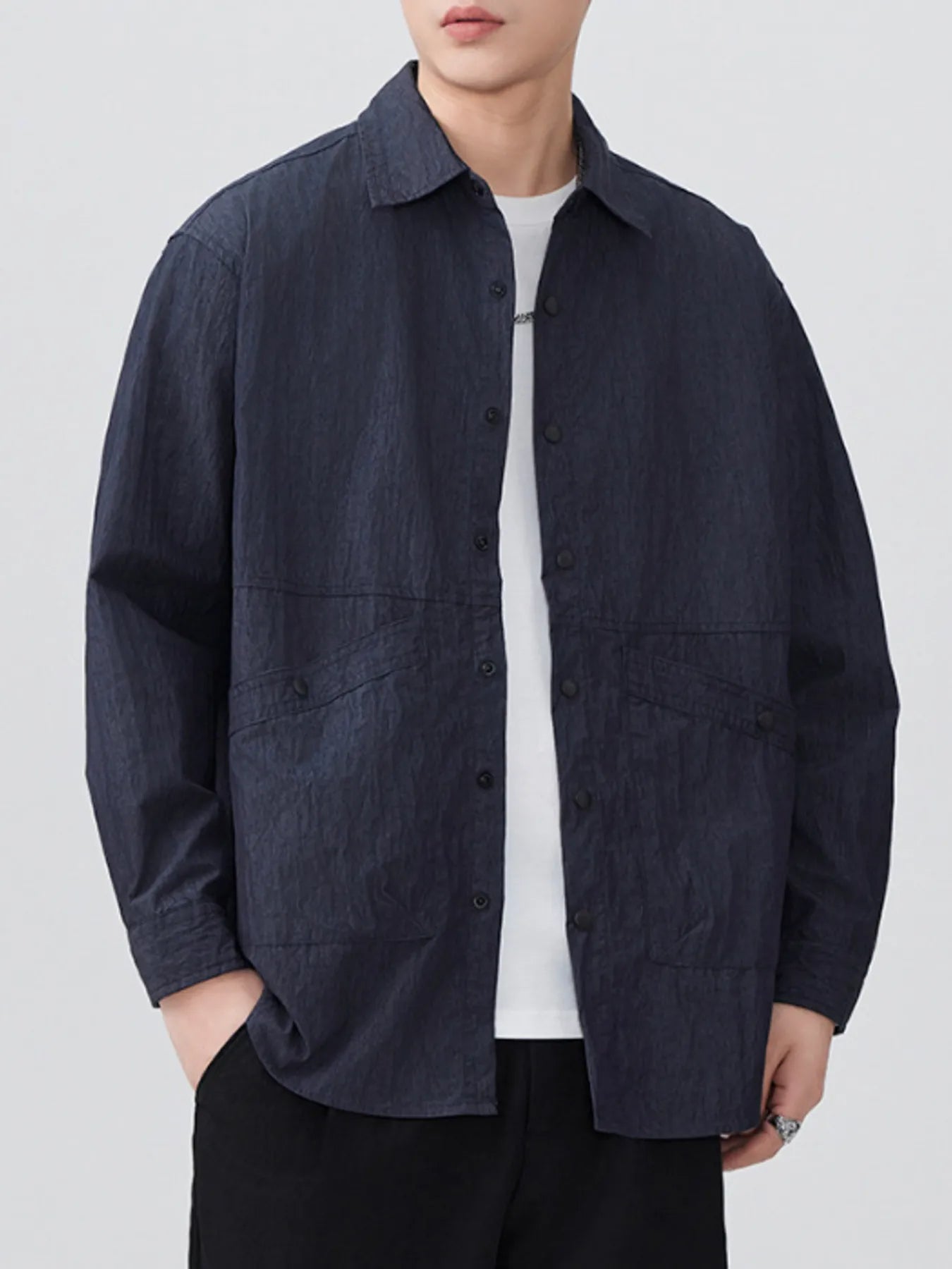 Men's Plus Size Button Up Long Sleeve Shirt - cas7m