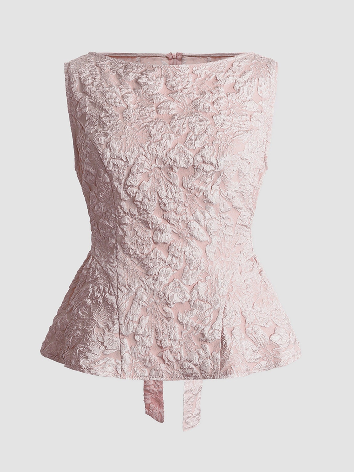 Floral Jacquard Peplum Tank - cas7m