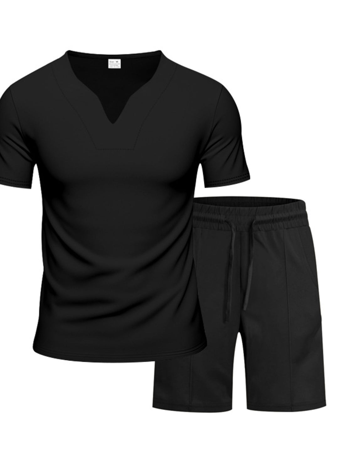Men's Full Size V-Neck Short Sleeve T-Shirt and Shorts Set Plus Size - cas7m