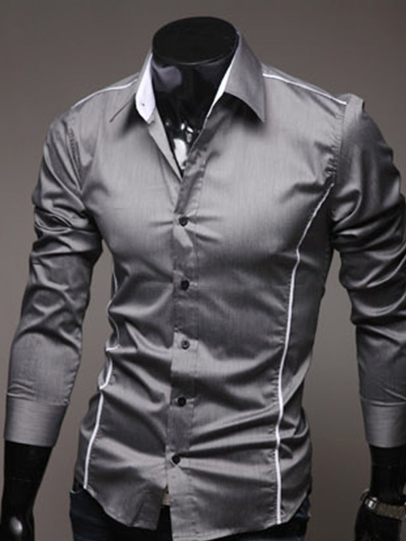 Men's Plus Size Slim Fit Long Sleeve Shirt - cas7m