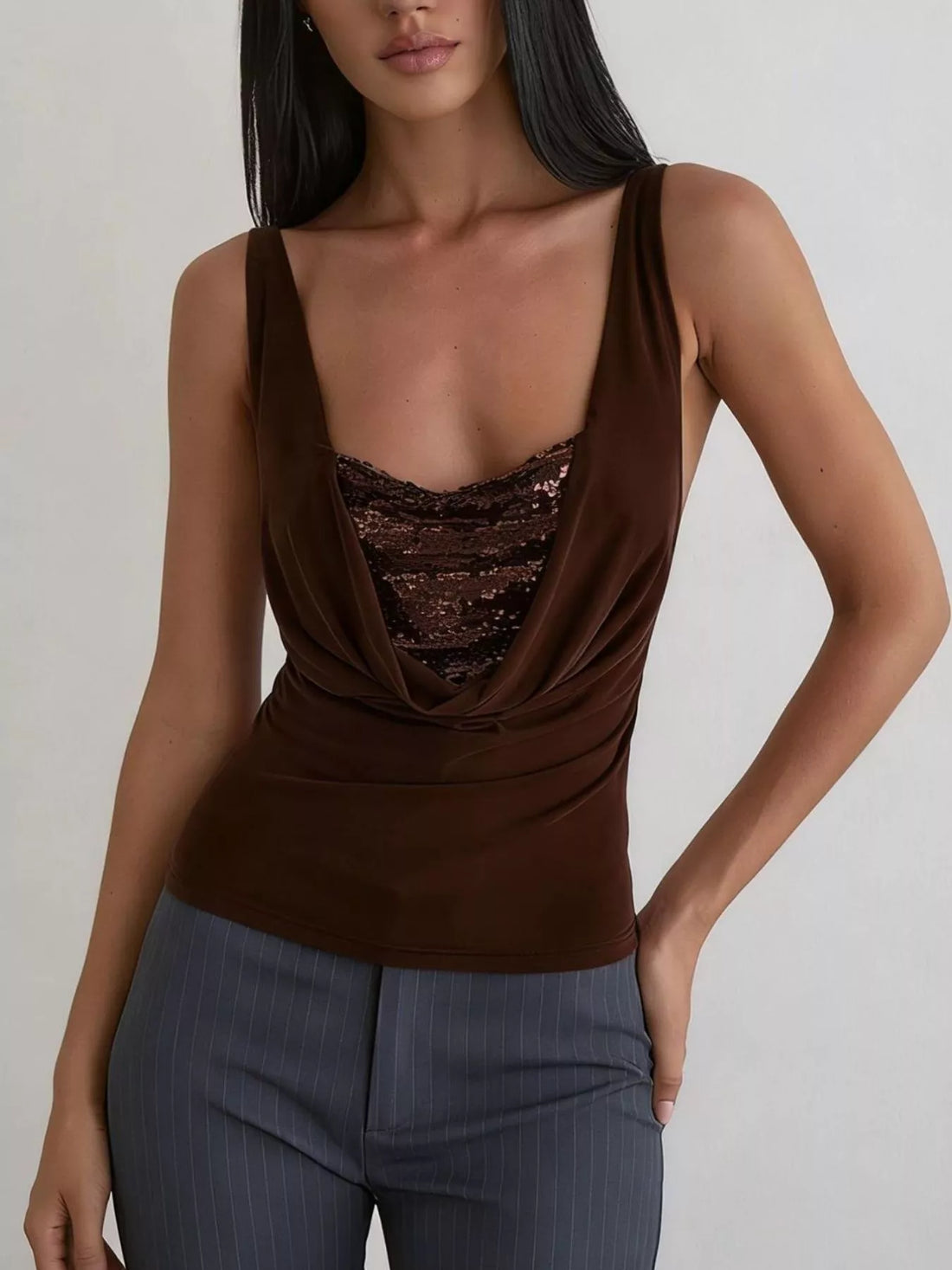 Sequin Detail Ruched Tank - cas7m