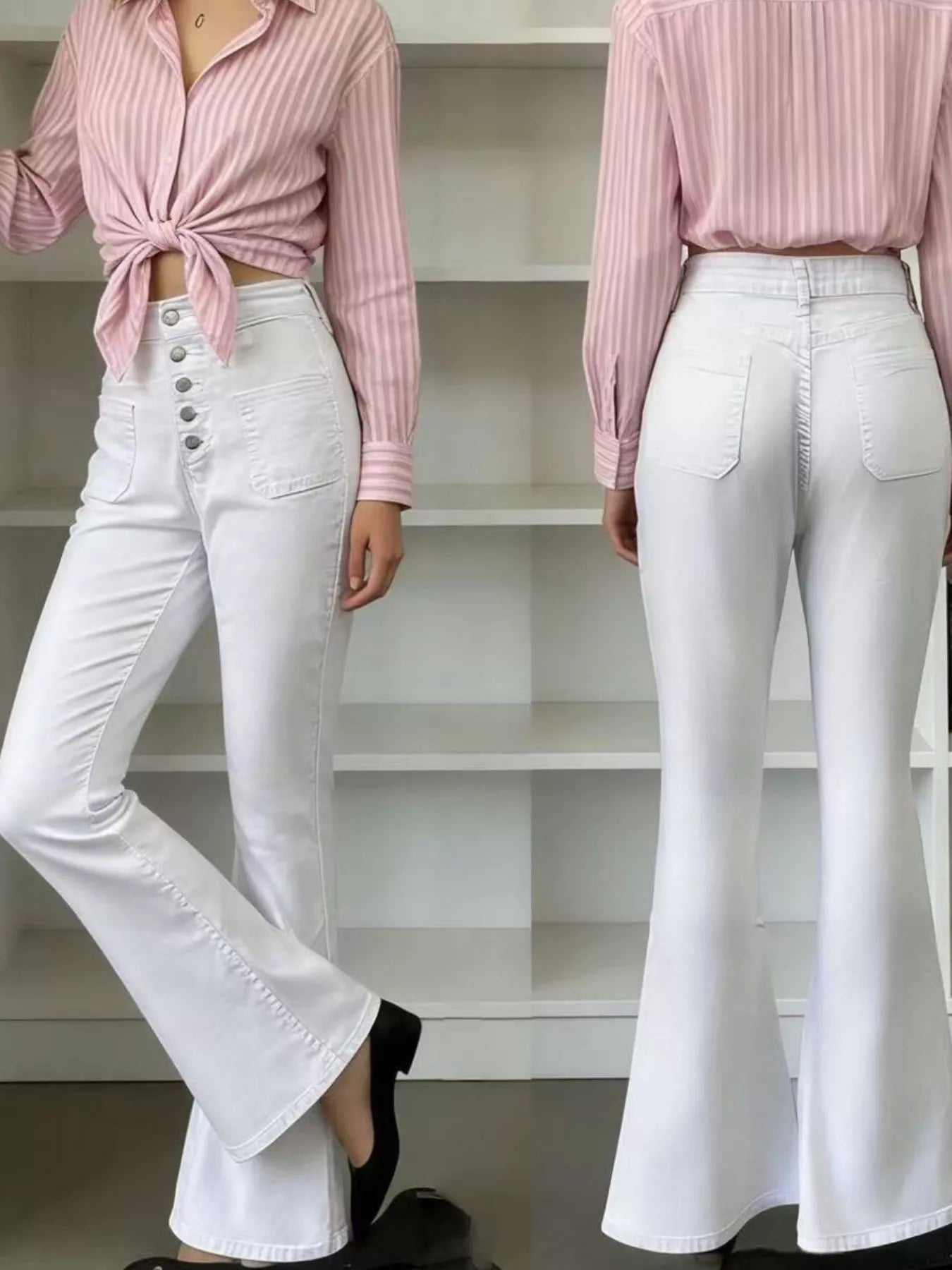 Full Size High-Waisted Button-Fly Flare Jeans Plus Size - cas7m