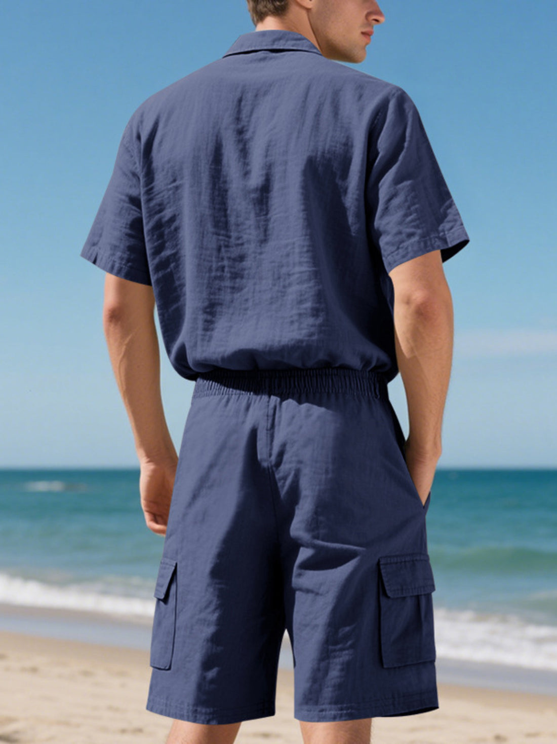 Men's Full Size Button Up Shirt and Shorts Set Plus Size - cas7m