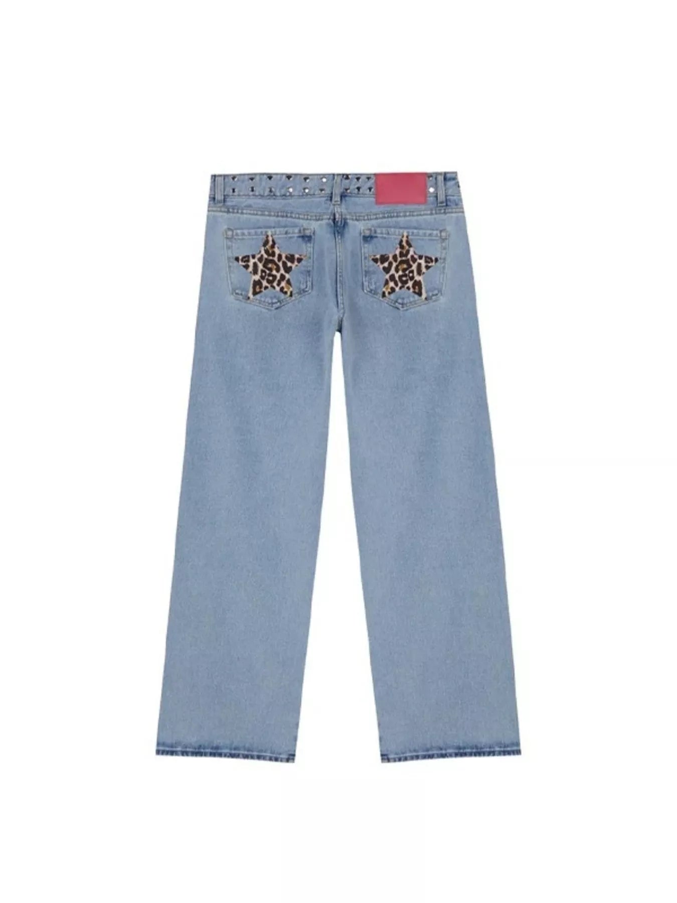 Leopard Star Patches Wide Leg Jeans - cas7m