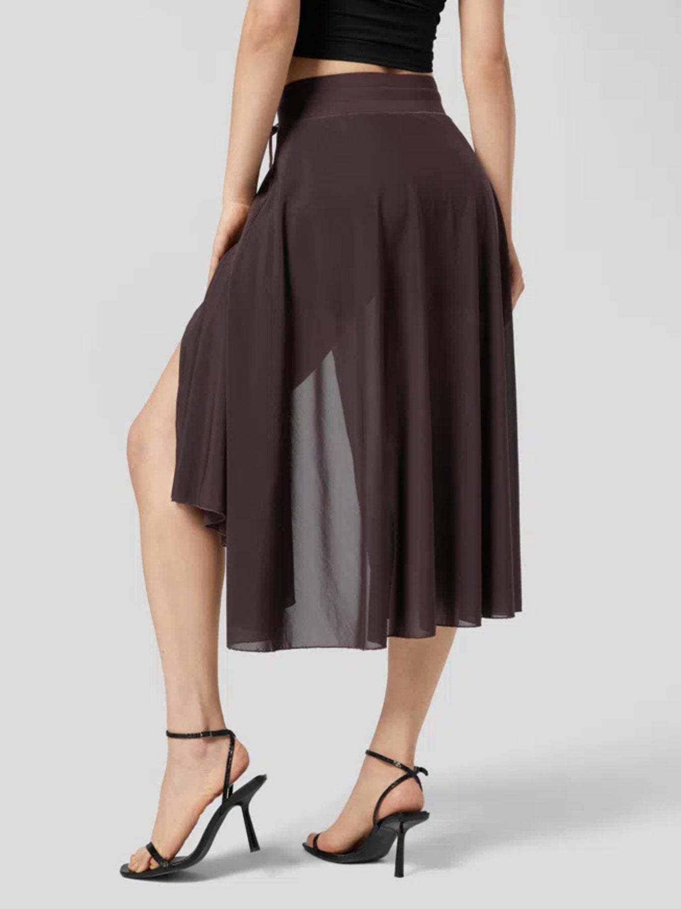 Slit Flowy Skirt with Shorts Liner - cas7m