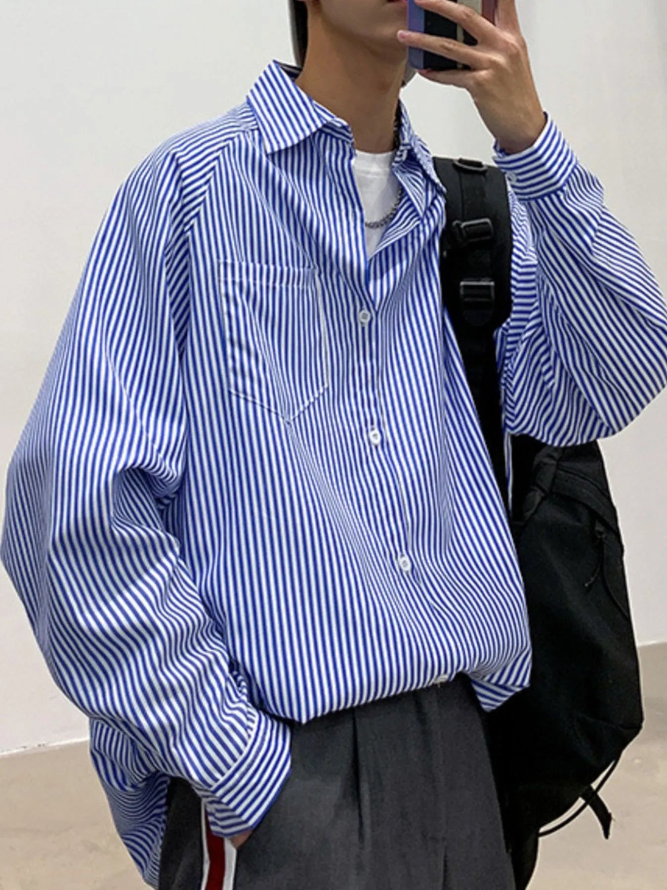 Men's Striped Long Sleeve Button-Up Shirt - cas7m