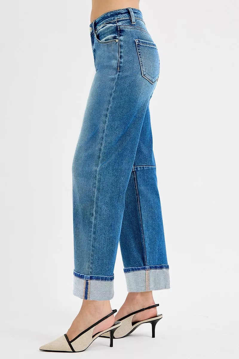 RISEN Slouchy Crop Barrel Cuffed Jeans - cas7m