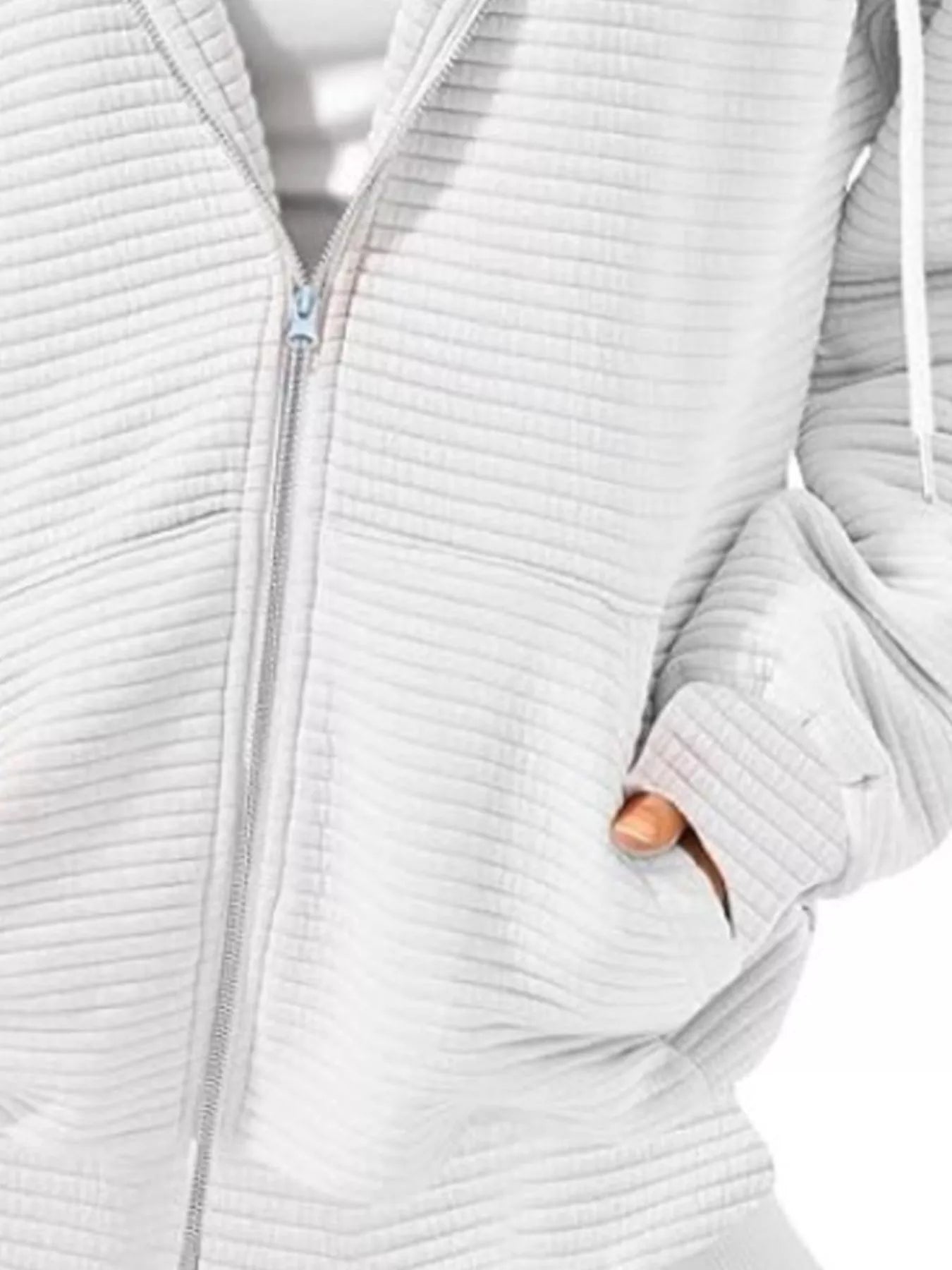 Drawstring Zip Up Dropped Shoulder Hoodie - cas7m