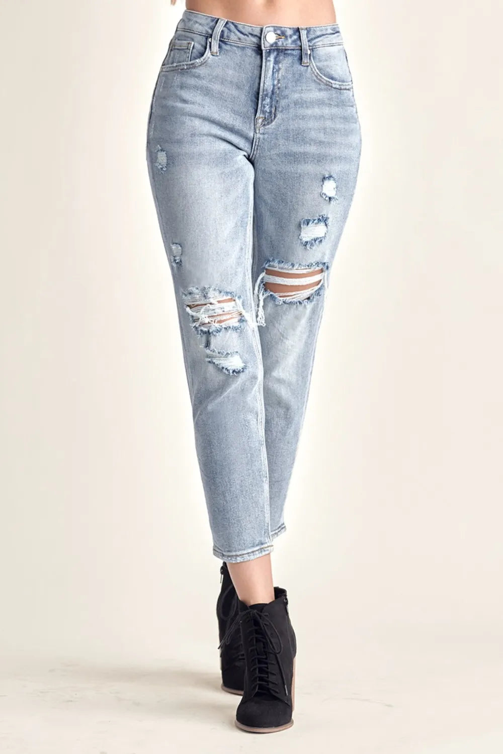 RISEN Distressed Slim Cropped Jeans - cas7m