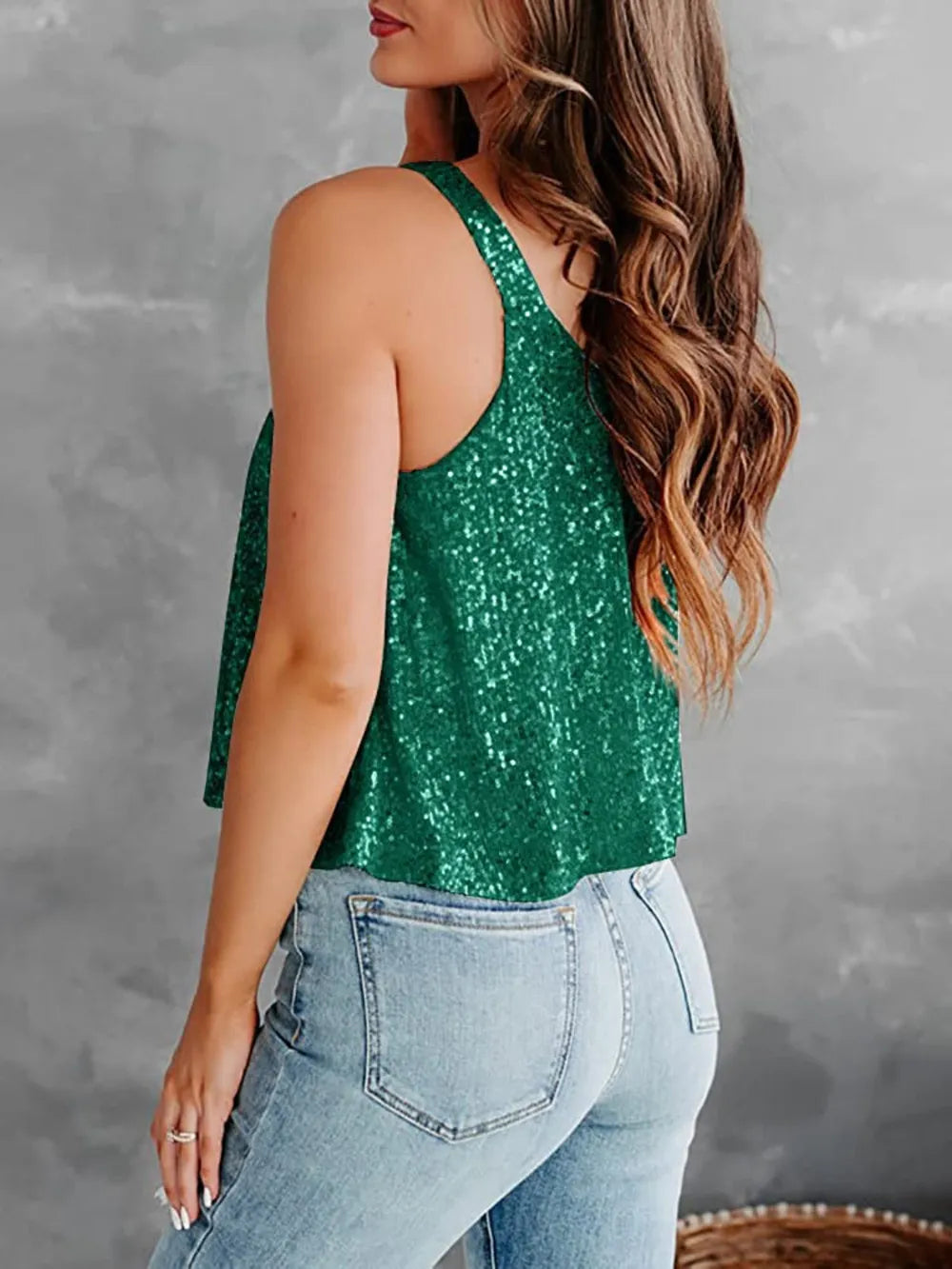 Sequin Scoop Neck Tank - cas7m