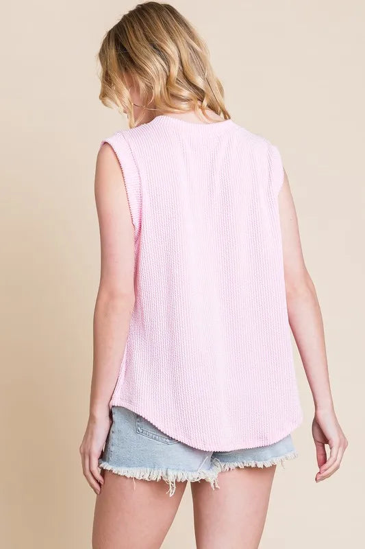 BOMBOM Rib Knit V-Neck Tank - cas7m