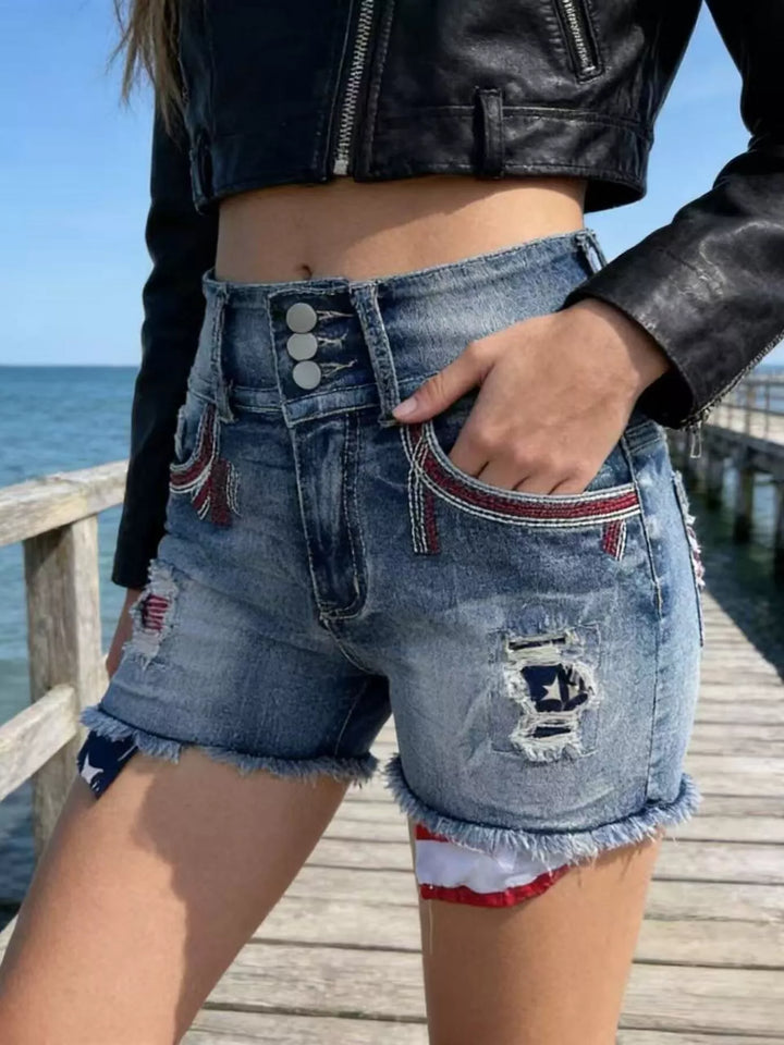 American Flag Distressed Denim Shorts - cas7m