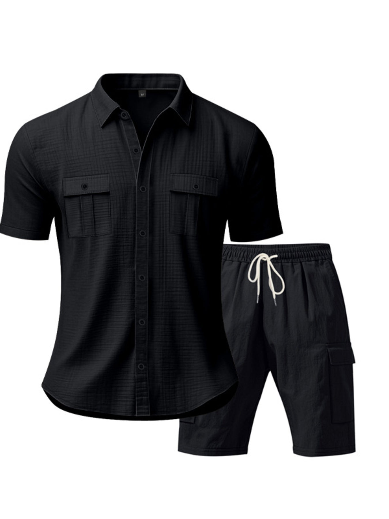 Men's Full Size Button Up Shirt and Shorts Set Plus Size - cas7m