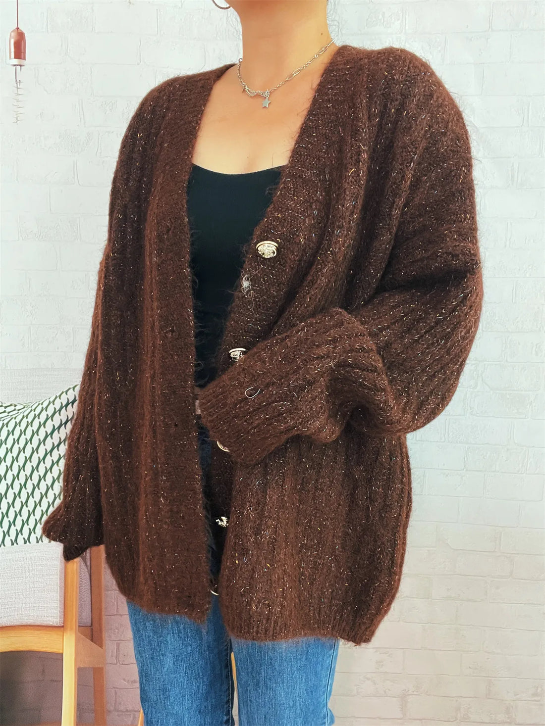 Cable Knit Button-Up Cardigan - cas7m