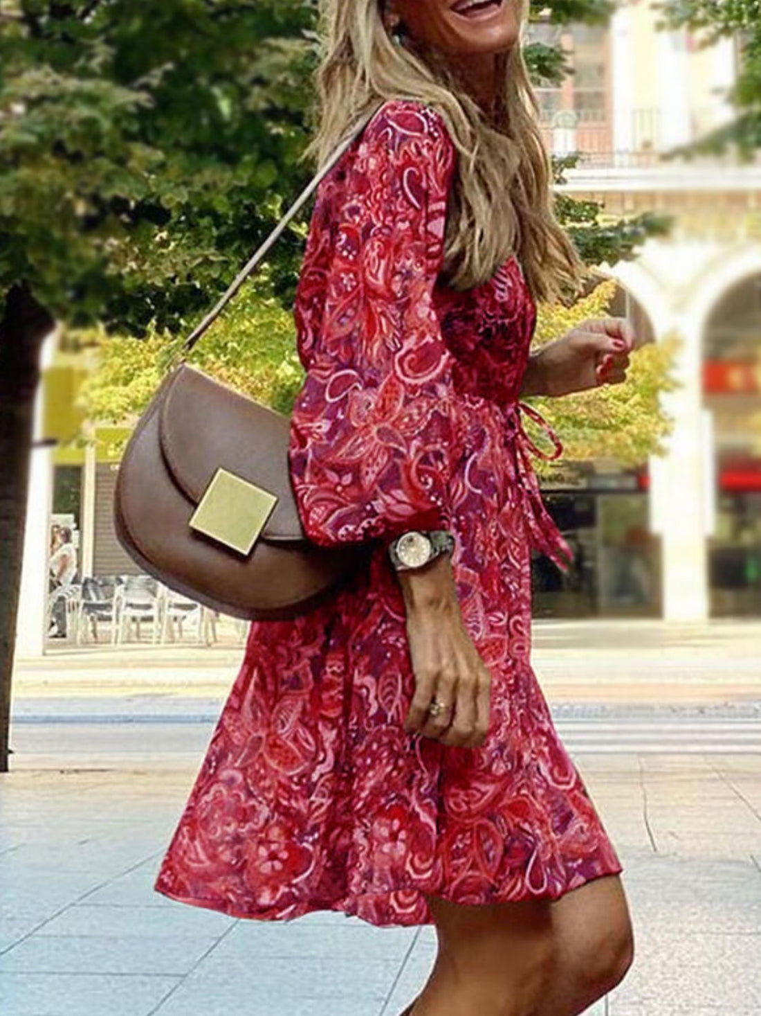 Paisley Print Balloon Sleeve Mini Dress - cas7m